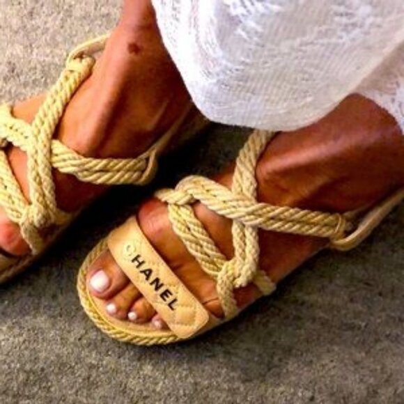 Womens Chanel Nude Corded Lambskin Leather Quilted Logo Platform Sandal 42 US/11 - Picture 1 of 16